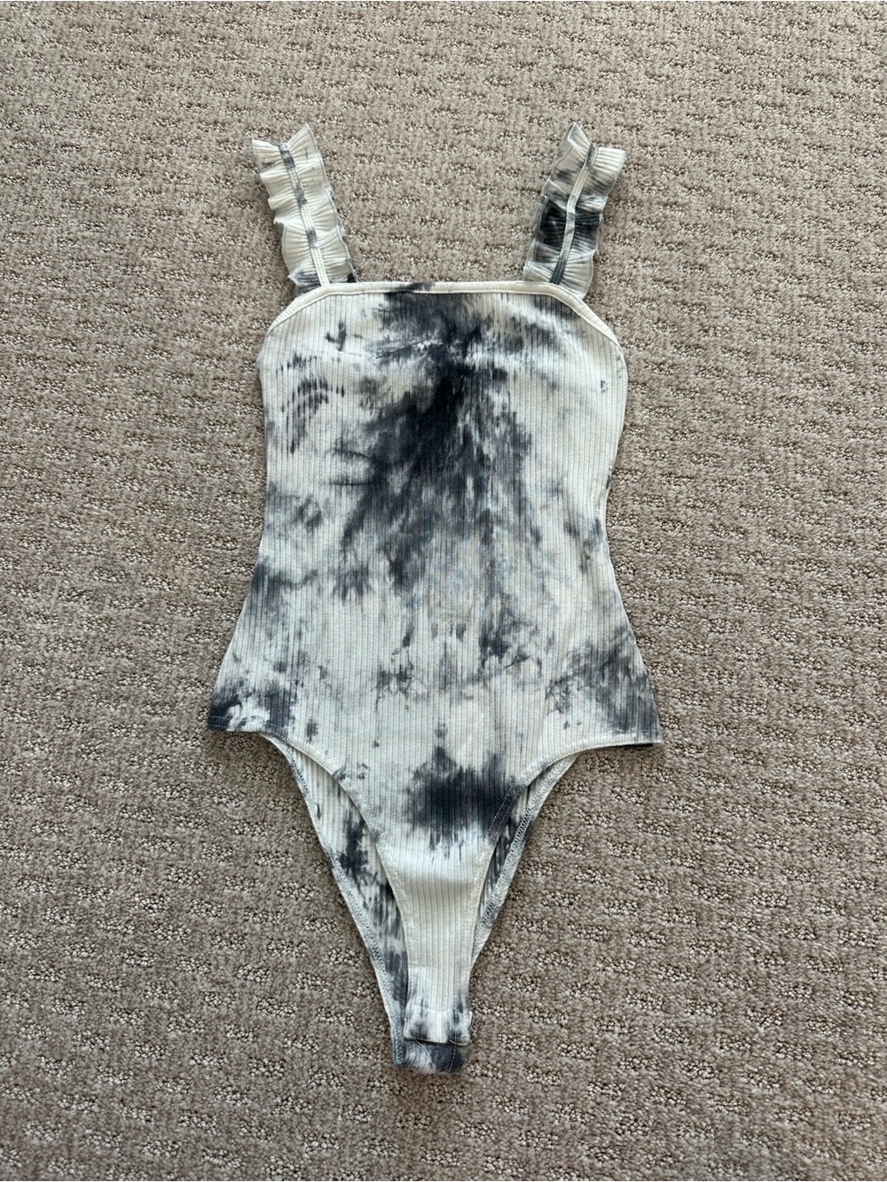 Tie-Dye Ribbed One-Piece Bodysuit - Black & white